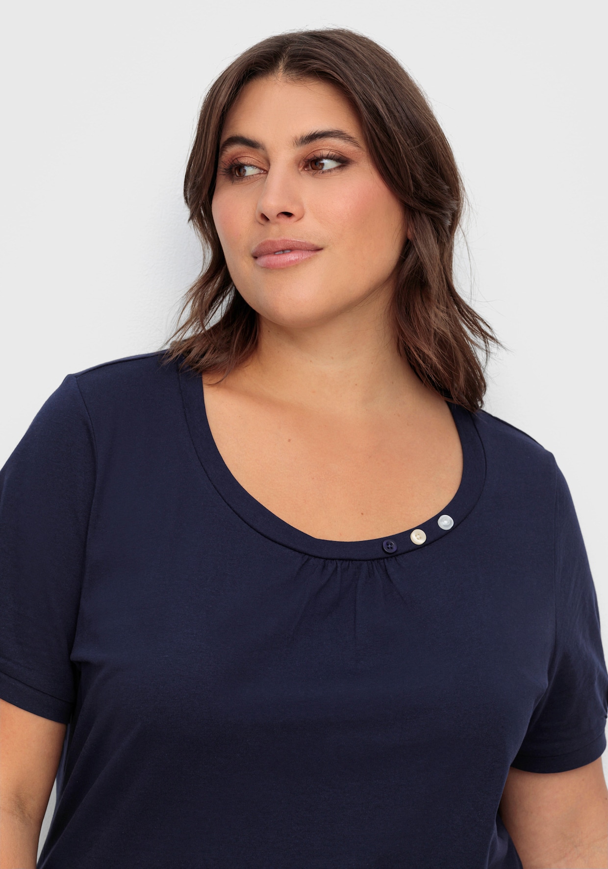 Longshirt mit gerafftem Ausschnitt - marine