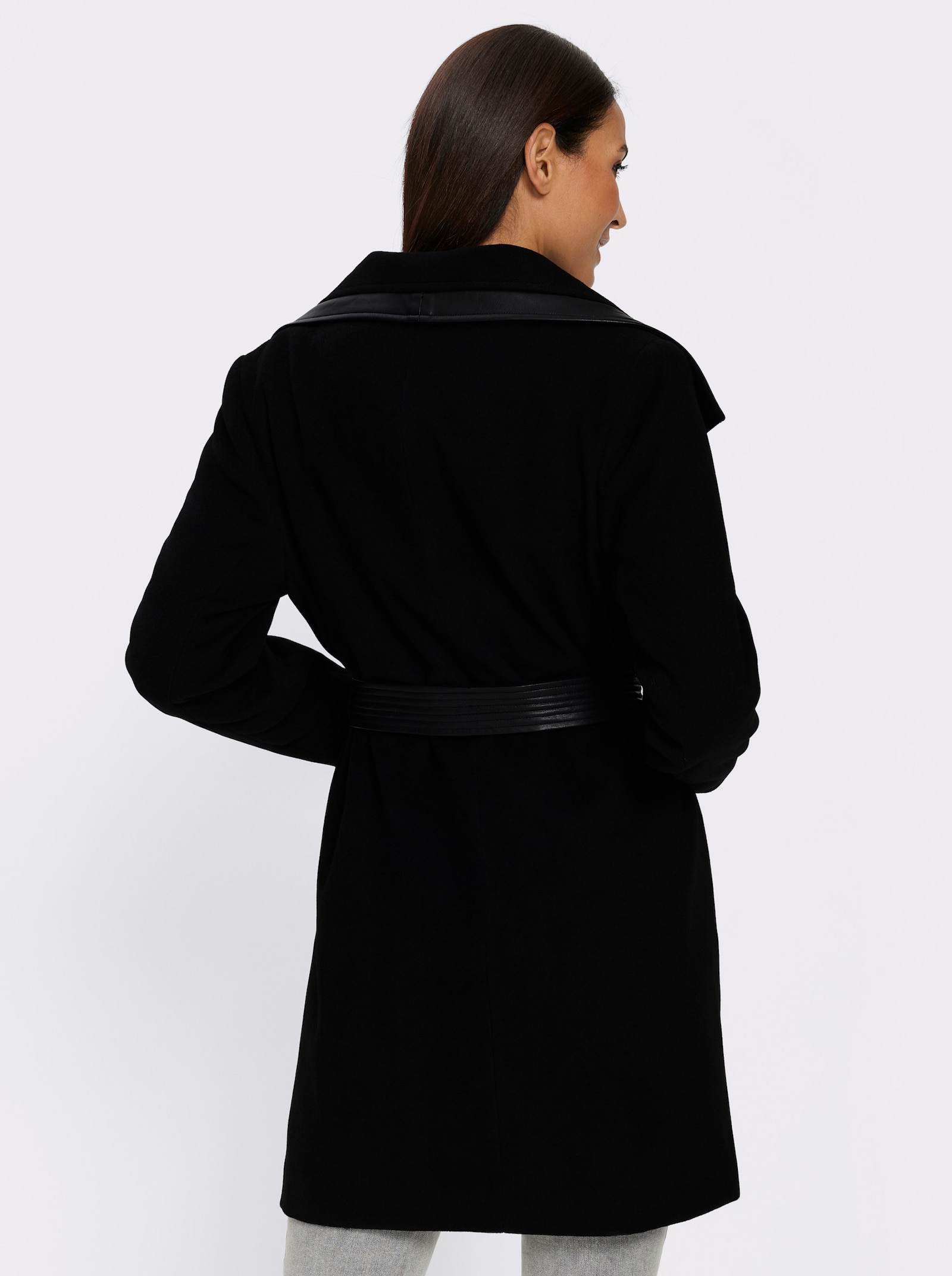 heine Kurzmantel mit Lederimitat-Akzente - schwarz