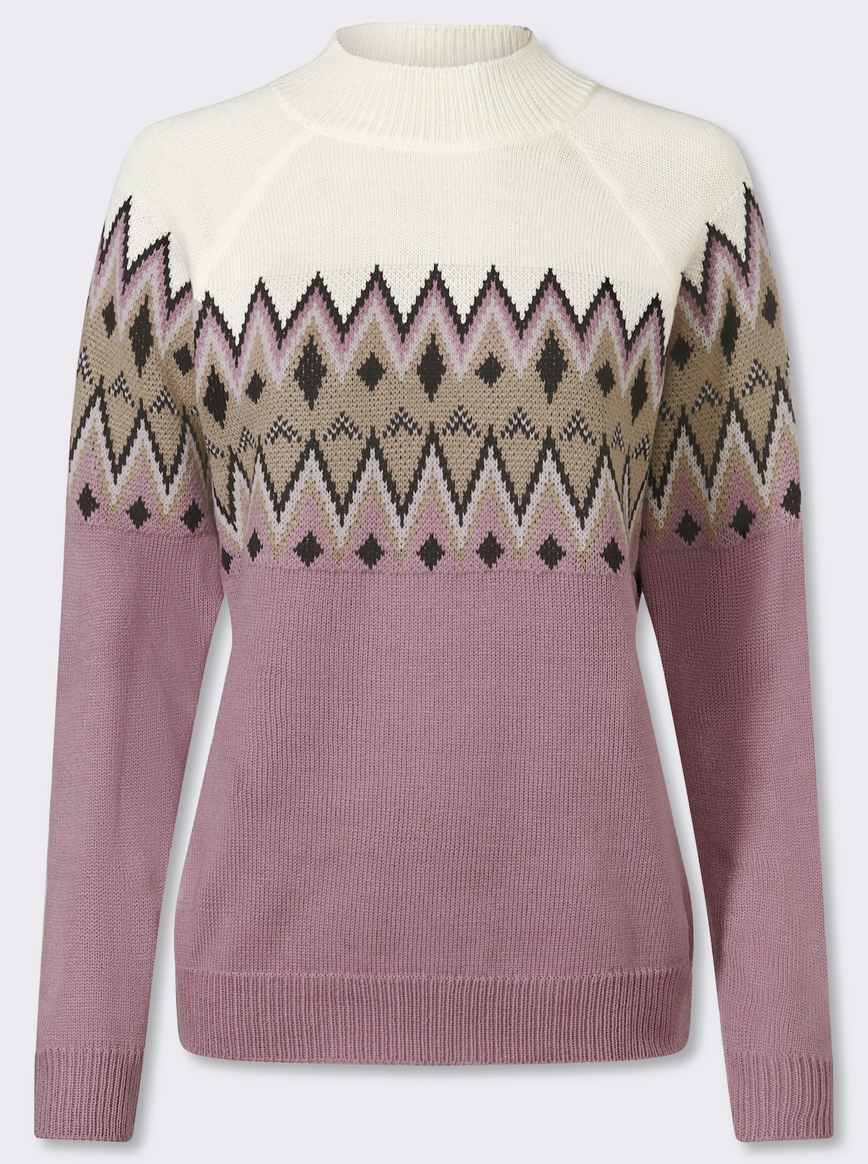 Pullover met lange mouwen en Noors patroon - mauve/beige gedessineerd
