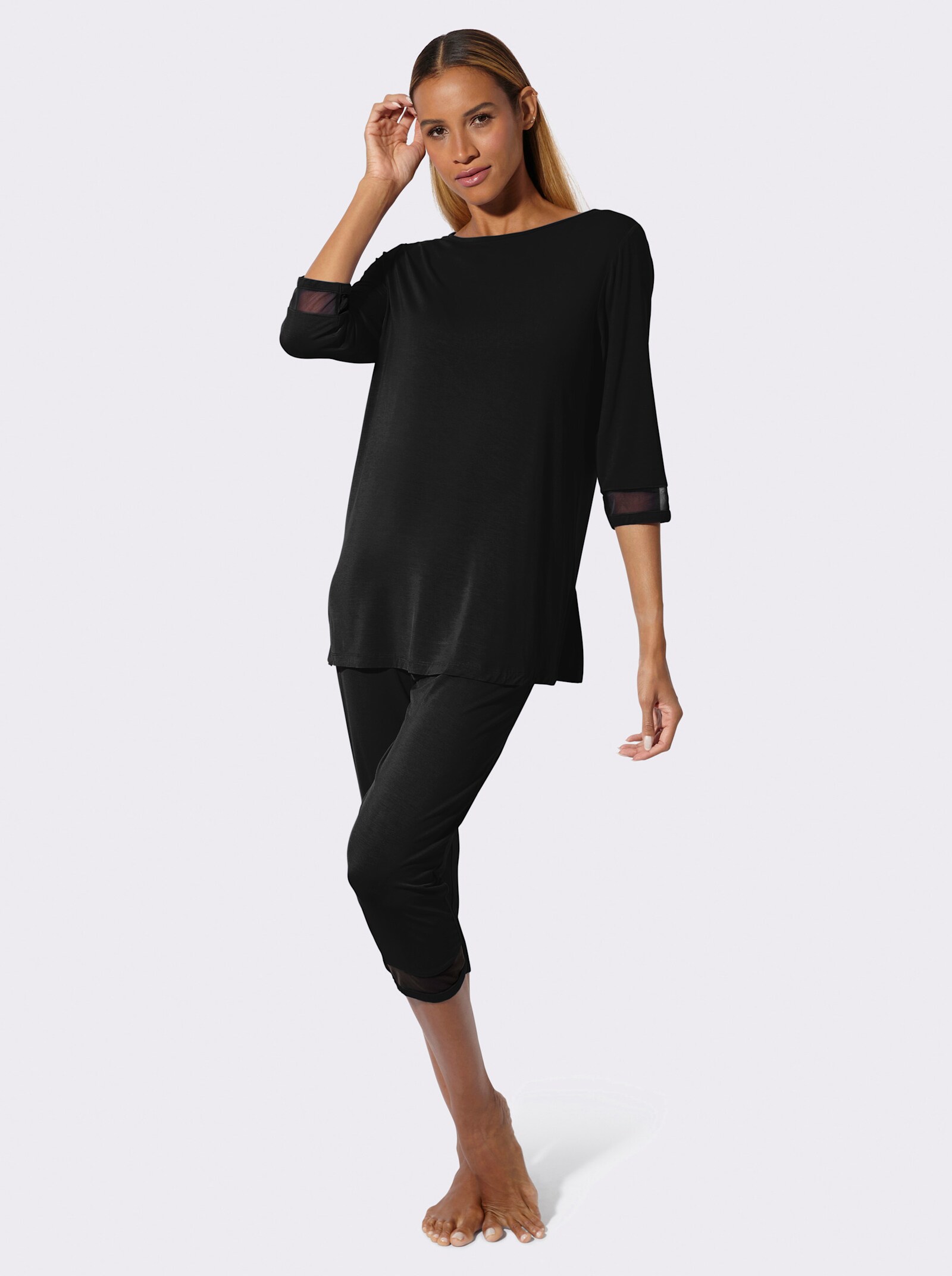 wäschepur Schlafanzug mit Mesh-Einsätzen - schwarz