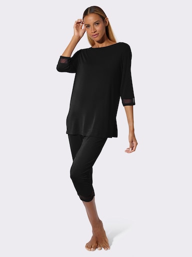 wäschepur Schlafanzug mit Mesh-Einsätzen - schwarz