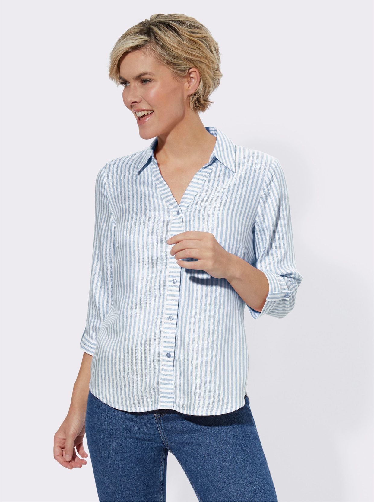 Gestreepte blouse - ijsblauw/wit gestreept