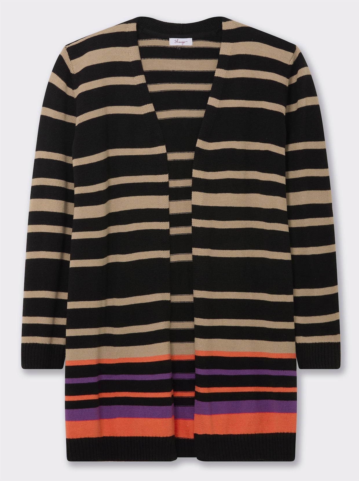 sheego Veste longue en tricot - noir-beige à rayures