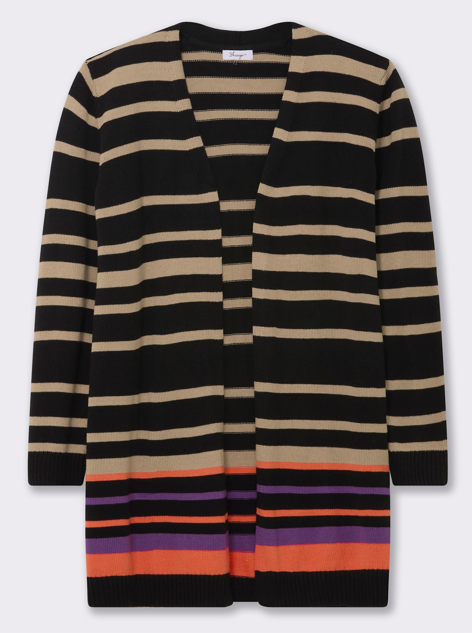 sheego Lang vest met strepen - zwart/beige gestreept