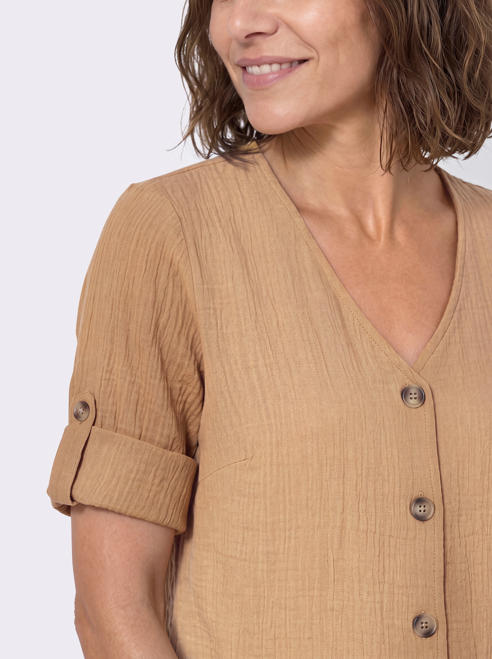3/4-Arm-Bluse mit Krempelfunktion - camel
