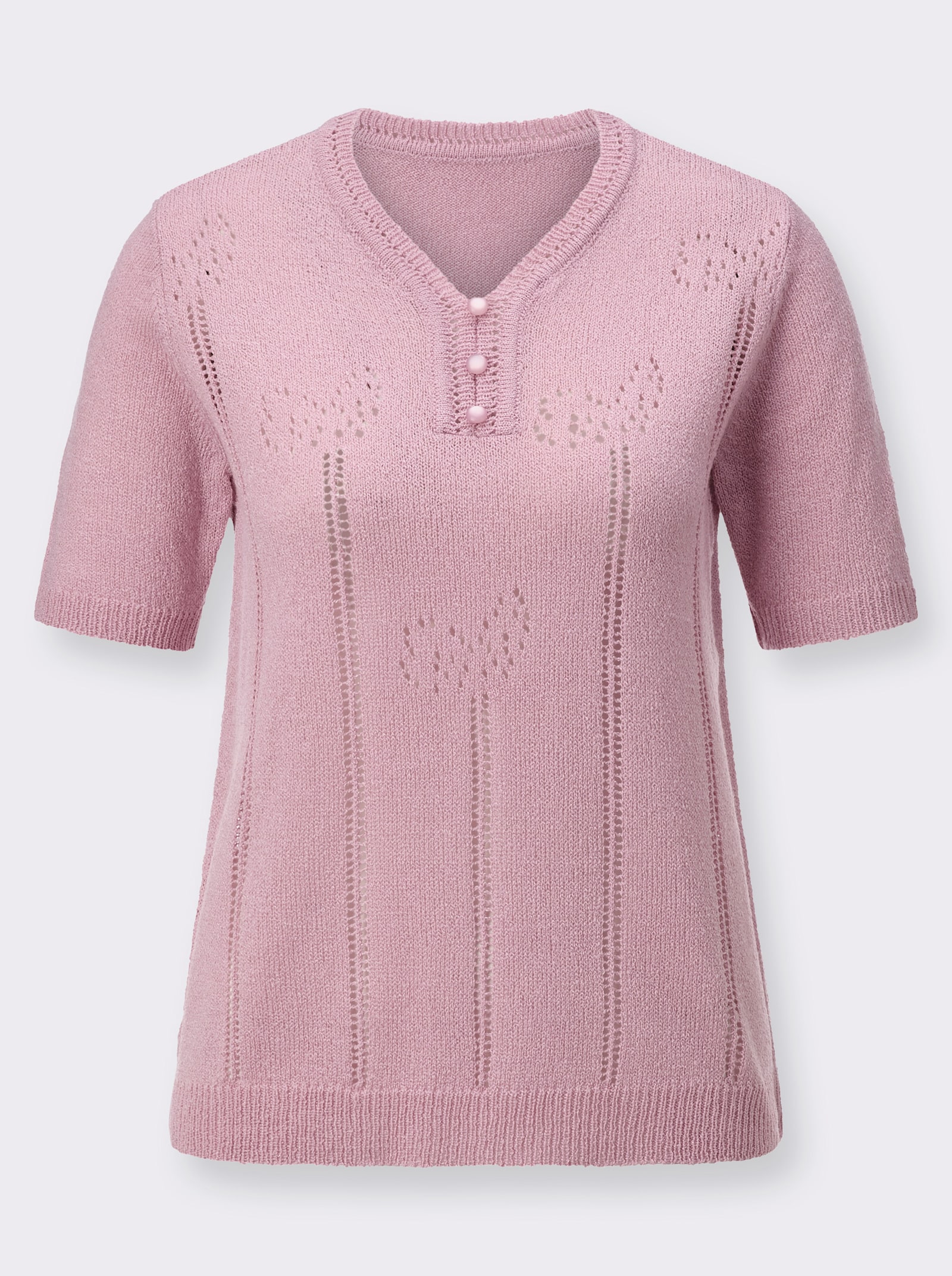 Bouclé-pullover in ajourpatroon - roze