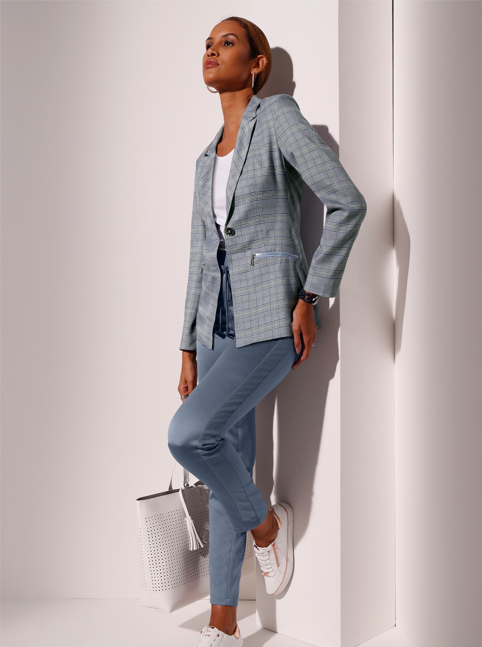 Blazer mit Karo-Muster, Stretch - rauchblau-himmelblau-kariert