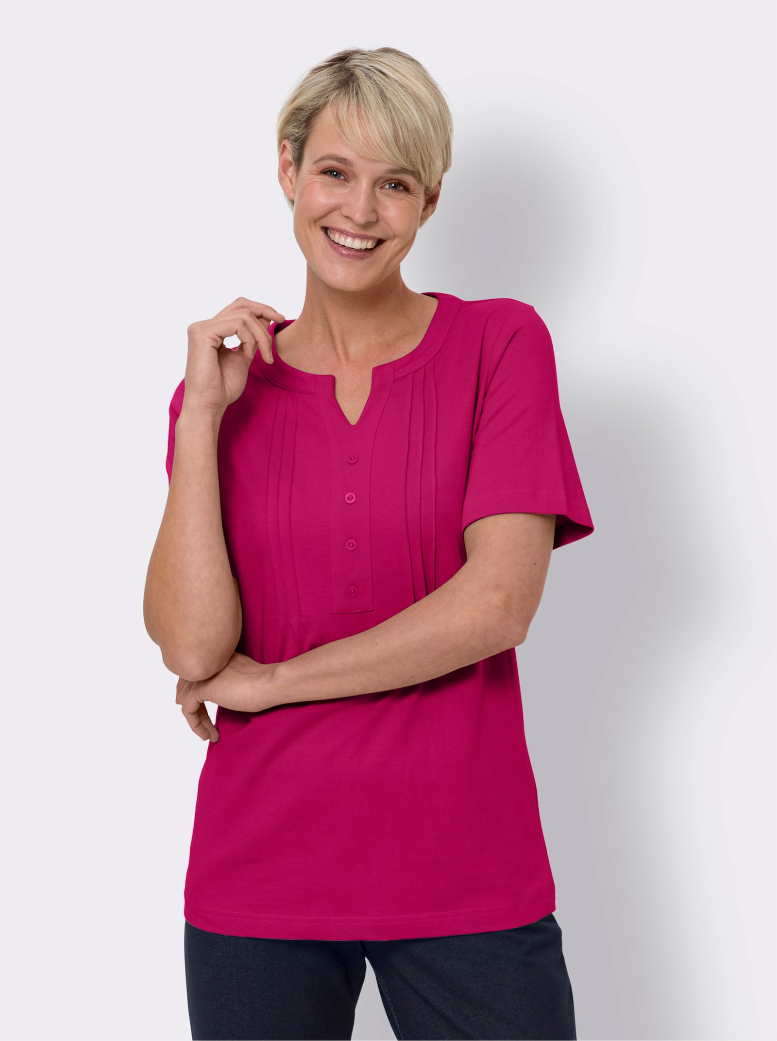 Kurzarmshirt mit Biesen-Verzierung - pink