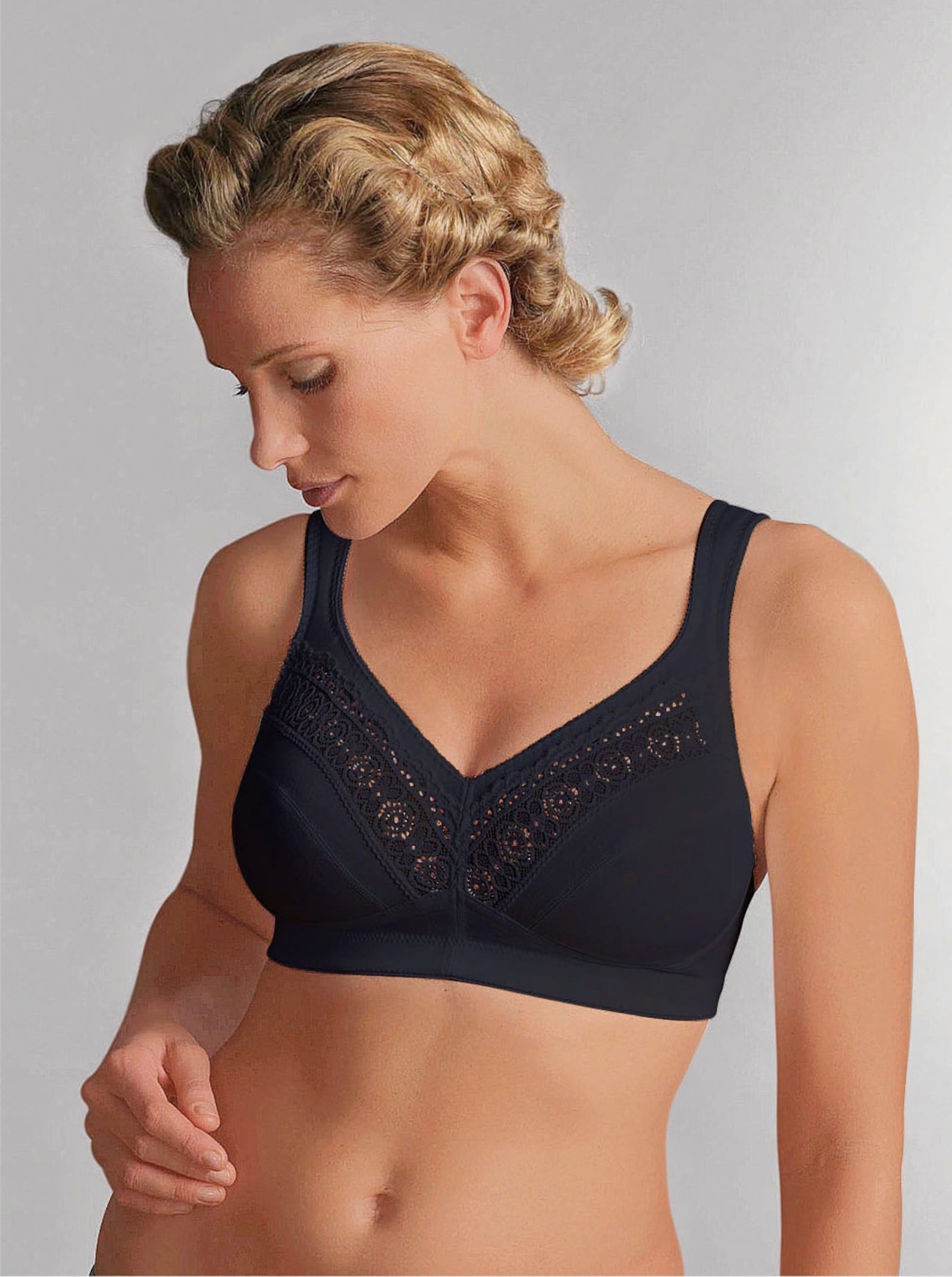 Swegmark Entlastungs-BH ohne Bügel mit seitlicher, wattierter Spitze - schwarz