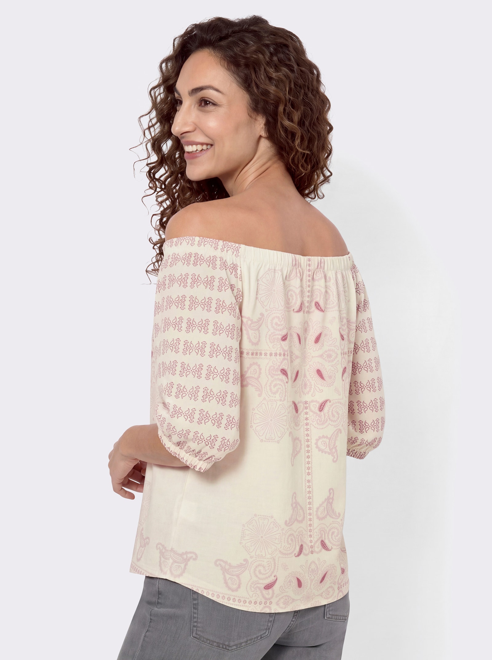 Print-Shirt mit Carmen-Ausschnitt - rosenholz-champagner-bedruckt