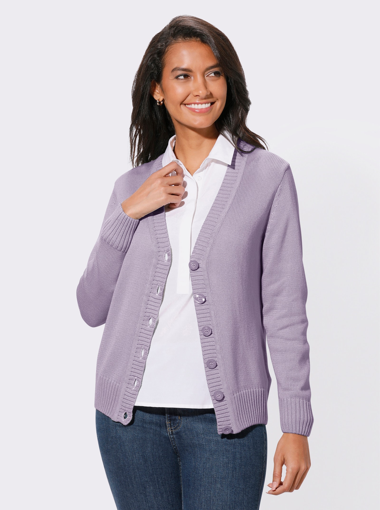 Strickjacke mit farblich abgestimmten Knöpfen - flieder