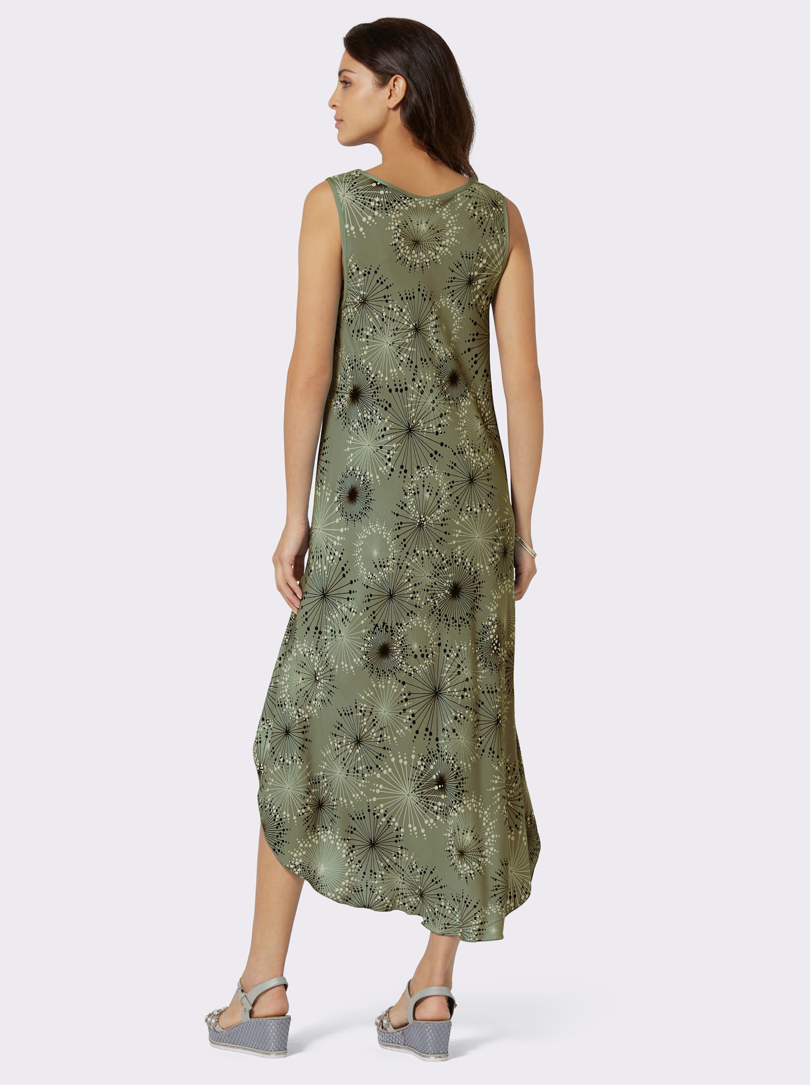Smickrande klänning med blomstertryck - khaki-grafit, med tryck