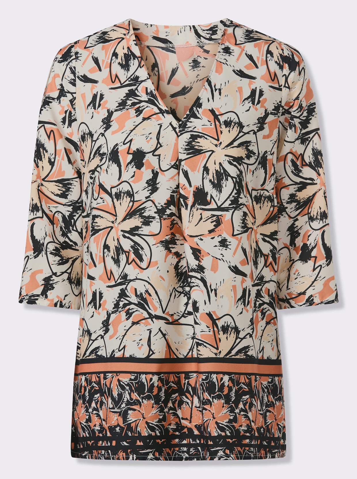 Tunika in dezenter A-Linie - champagner-papaya-bedruckt