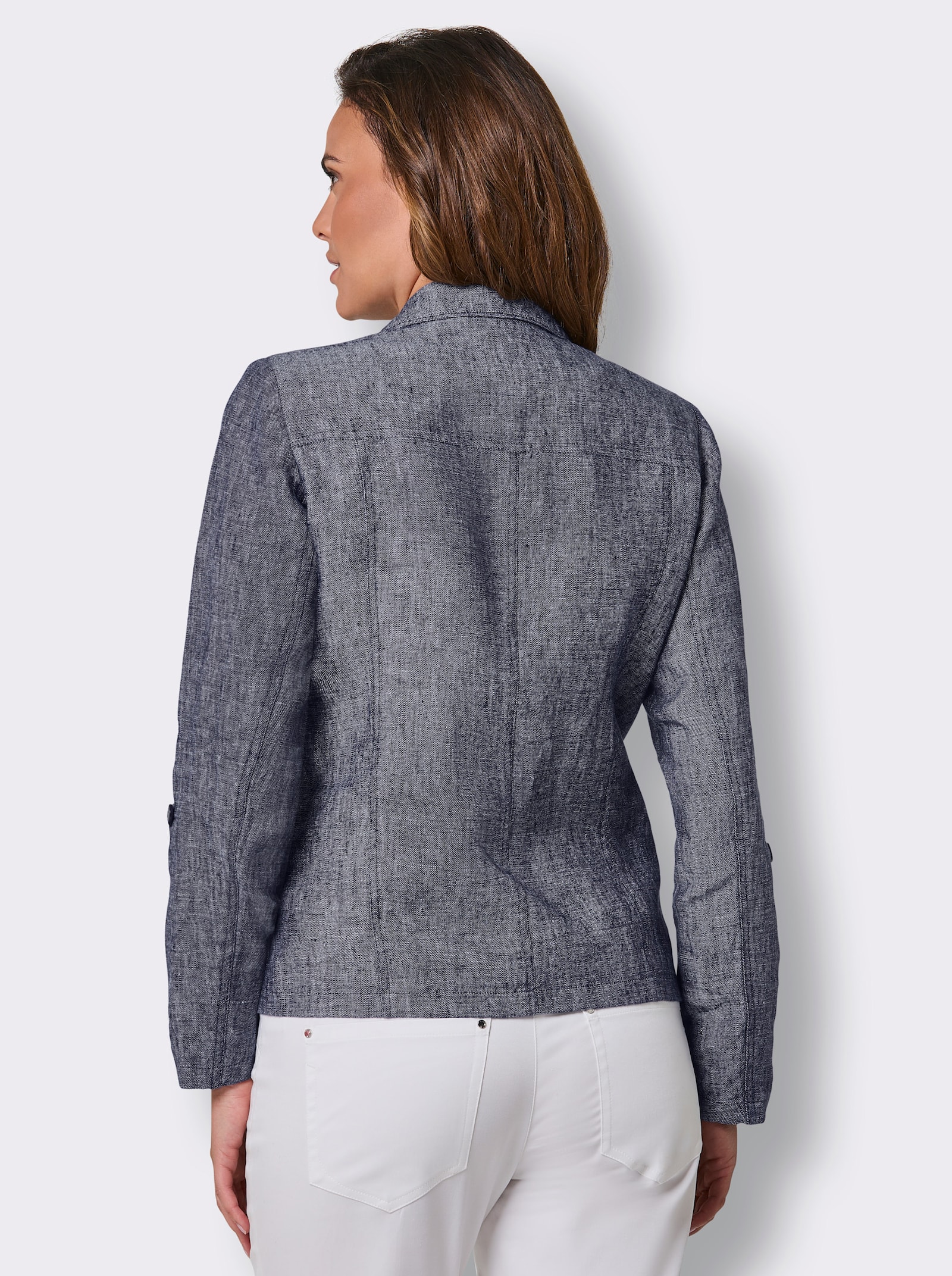 CREATION L PREMIUM Leinenblazer mit Krempelärmeln - marine