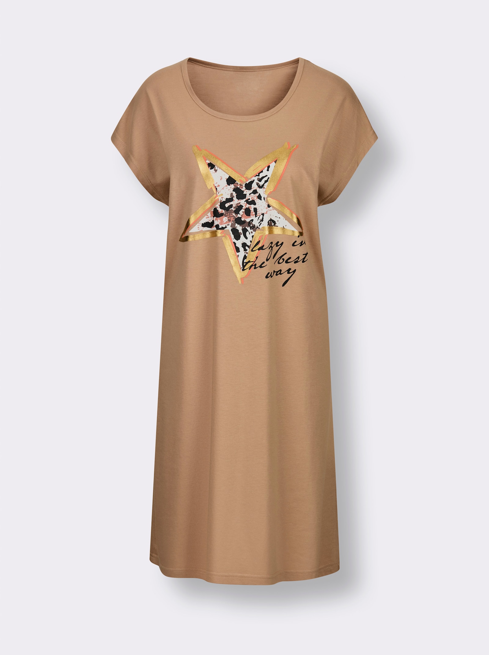 wäschepur Sleepshirts in Oversized-Form - camel-schwarz-bedruckt