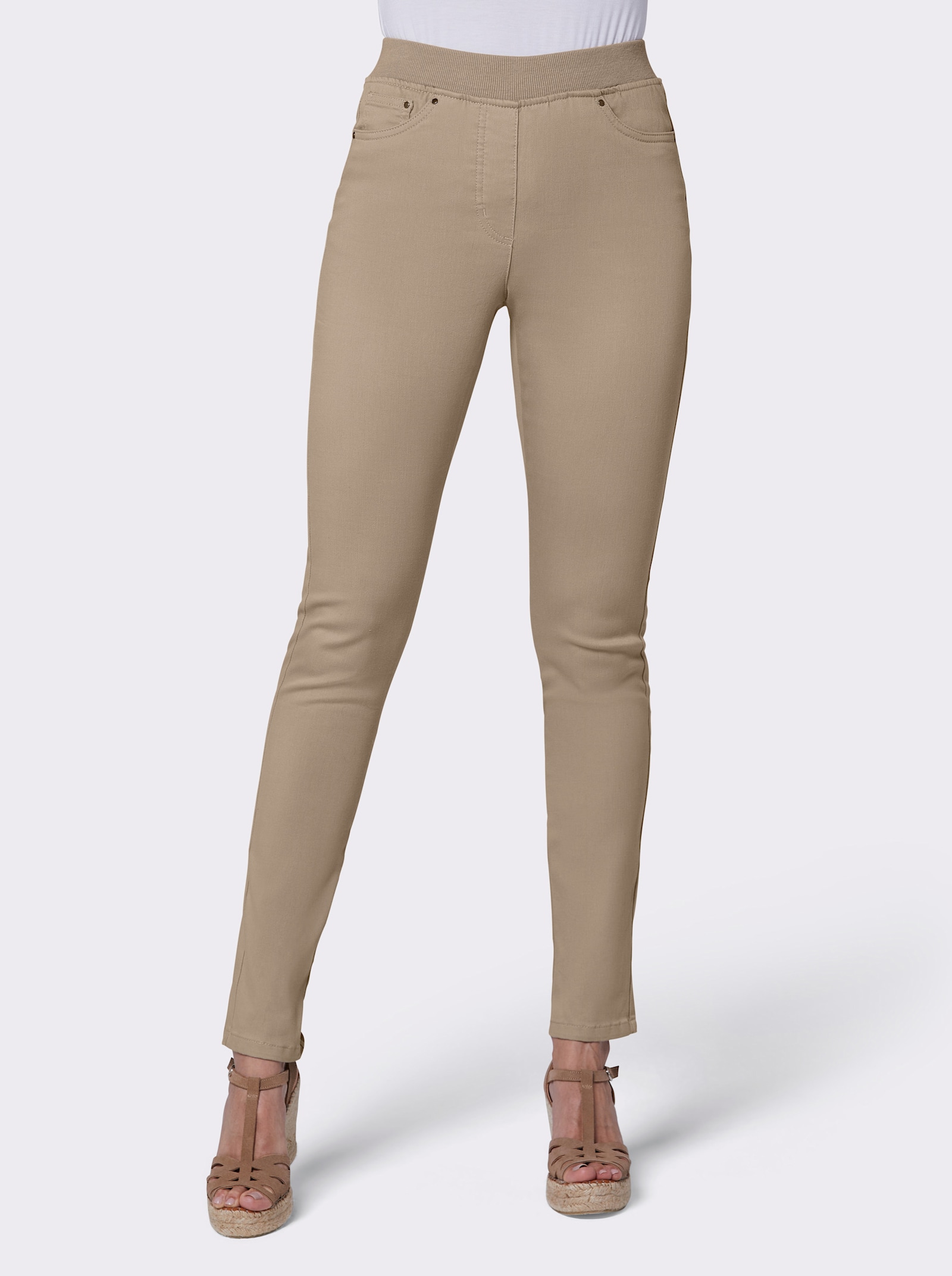 CREATION L PREMIUM Jean avec ceinture en tricot côtelé - beige