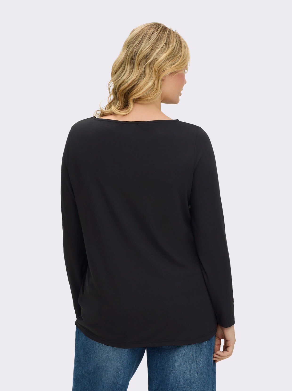 Langarmshirt im Hahnentritt-Dessin - schwarz