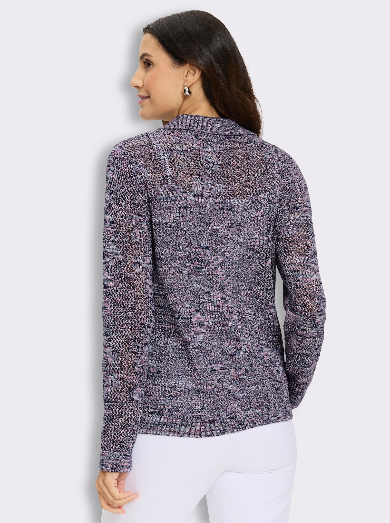 Jacquardpullover mit Polokragen - ecru-marine-gemustert