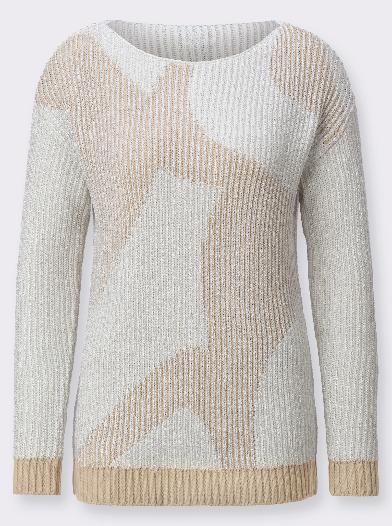 Strickpullover mit Glanzgarn - champagner-silberfarben-gemustert