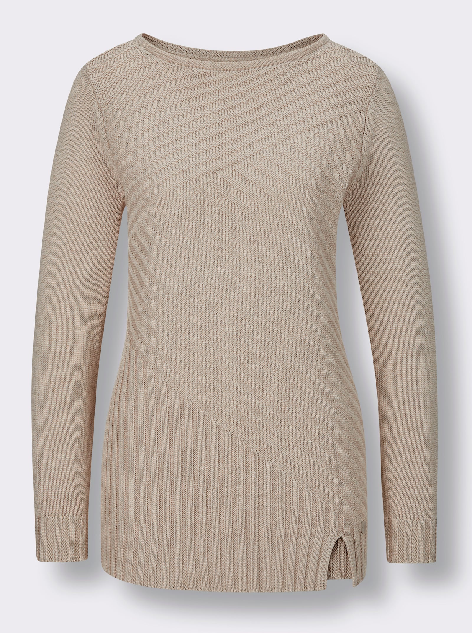 CREATION L PREMIUM Langarm-Pullover in Rippenstrick - beige-meliert