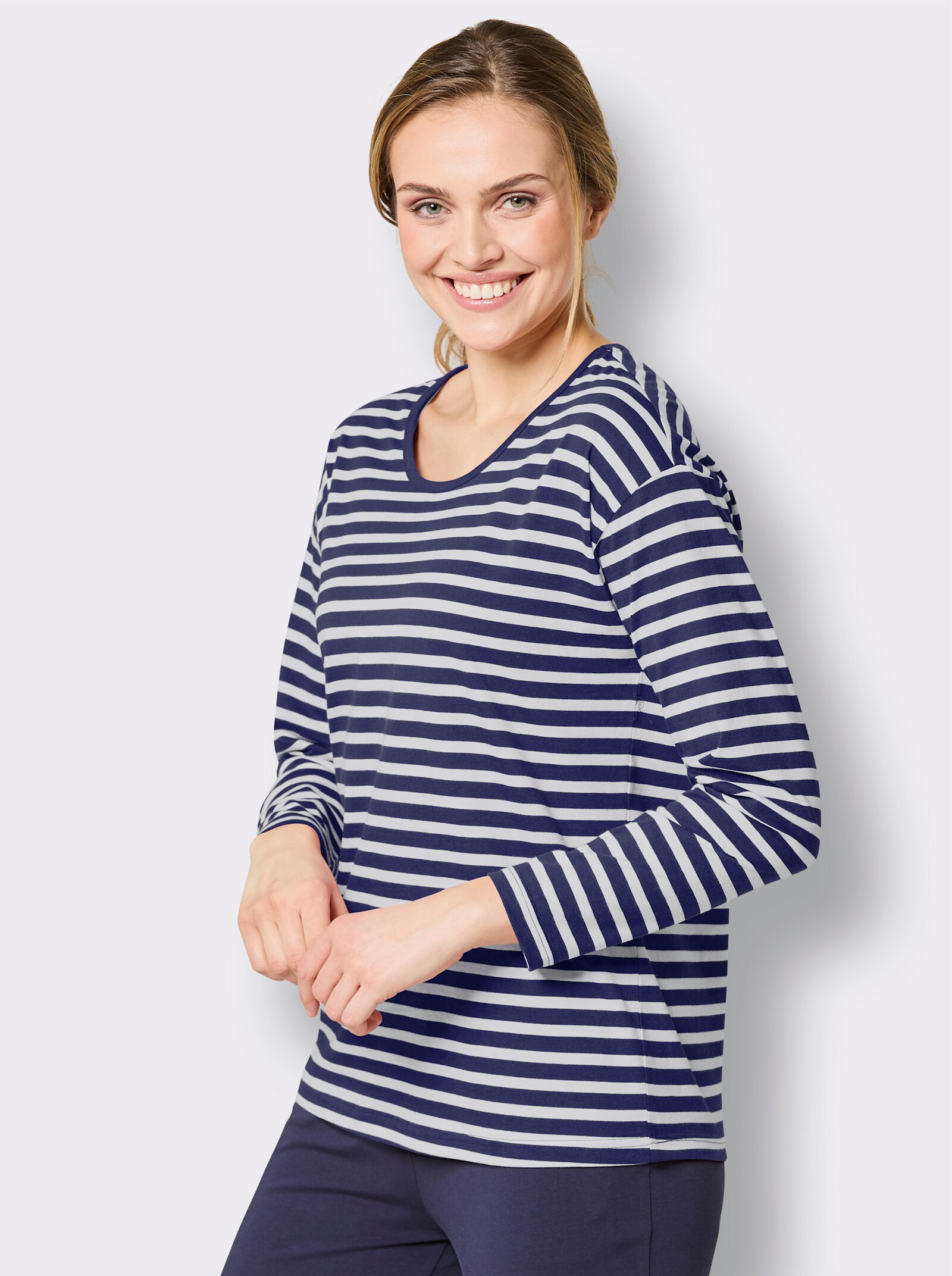 Langarmshirt mit Ringelmuster - marine-weiß-geringelt