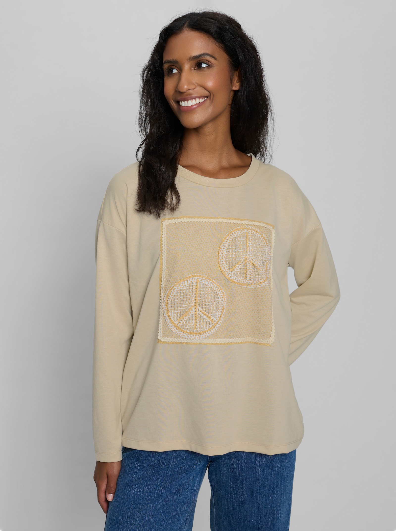 heine Sweatshirt mit Foliendruck - sand