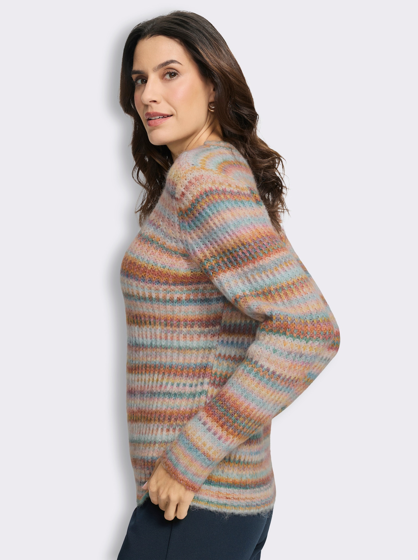 Pullover in flauschiger Ripp-Qualität - rotbraun-gemustert