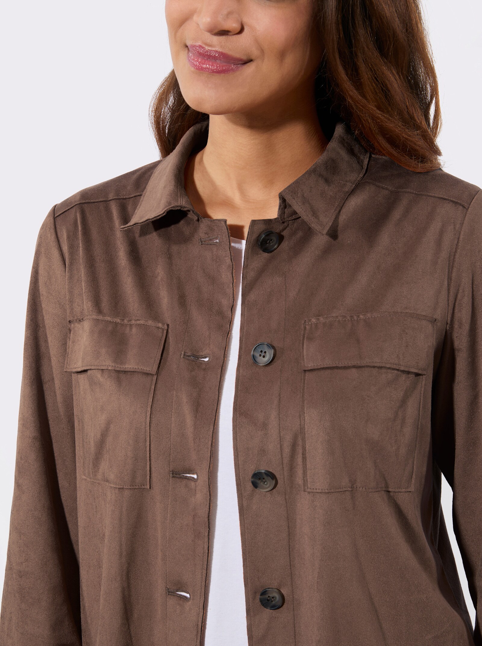 Lederimitat-Blazer mit Schultersattel - schoko