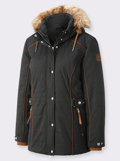 Steppjacke mit Pelz-Imitat, abknöpfbar - schwarz