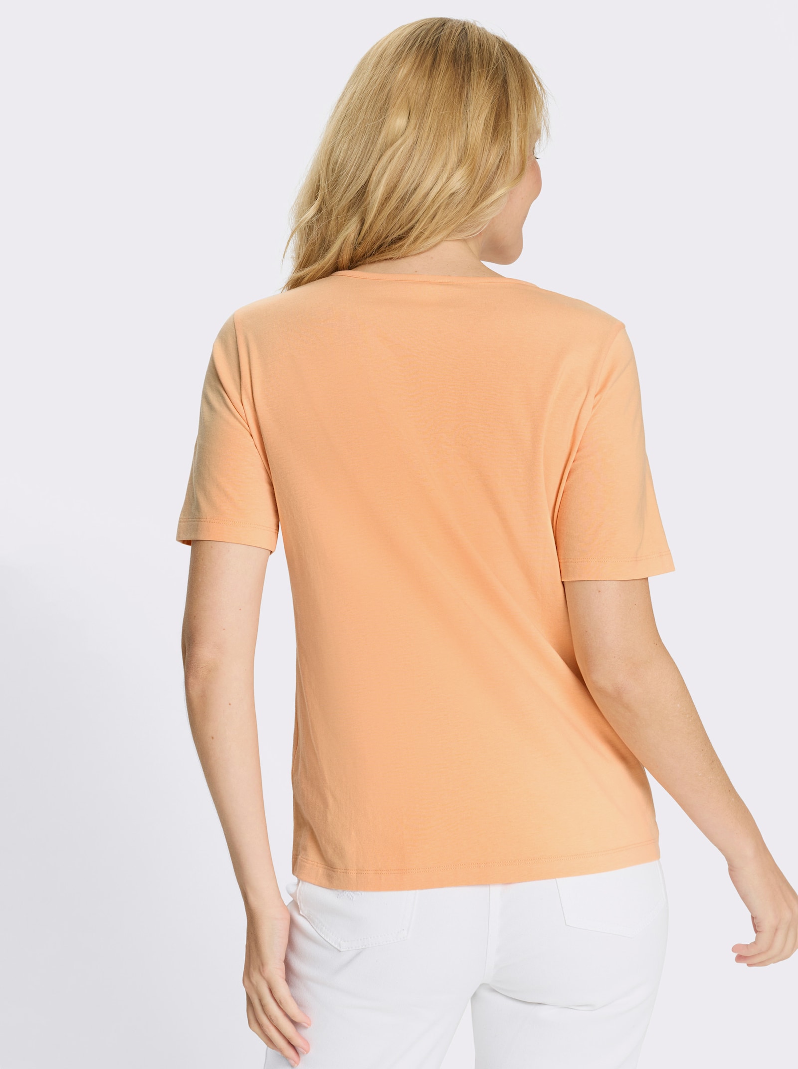 Kurzarmshirt mit platziertem Herz-Print - apricot-reseda