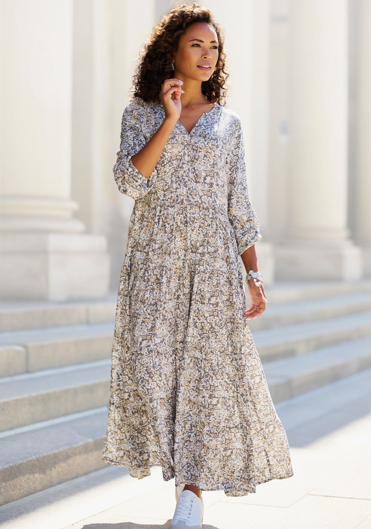 Vivance Maxikleid - grau-beige bedruckt