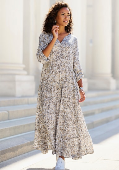 Vivance Maxikleid - grau-beige bedruckt