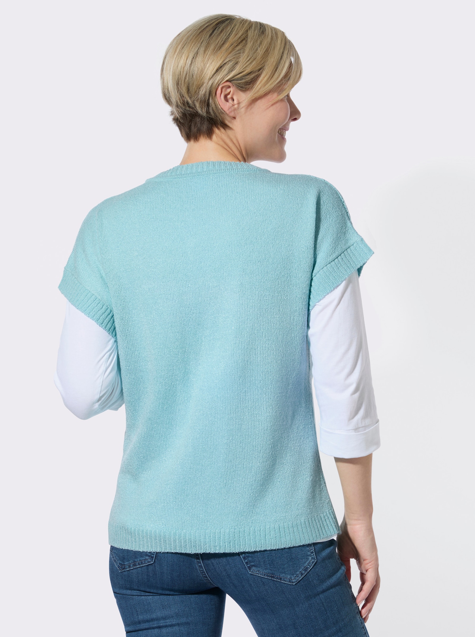 Strickjacke mit Ajourmuster - aquamarin