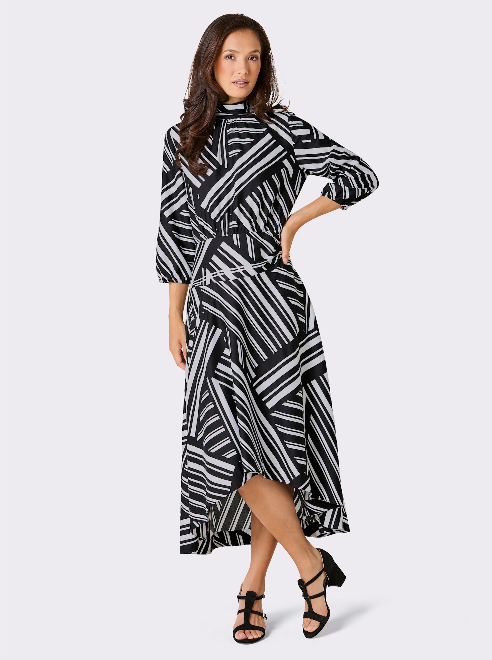 CREATION L PREMIUM Robe longue avec motif graphique - noir-écru imprimé