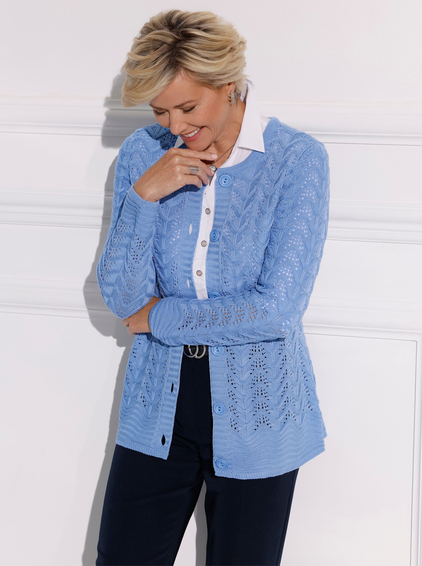 Vest in ajourpatroon - hemelsblauw