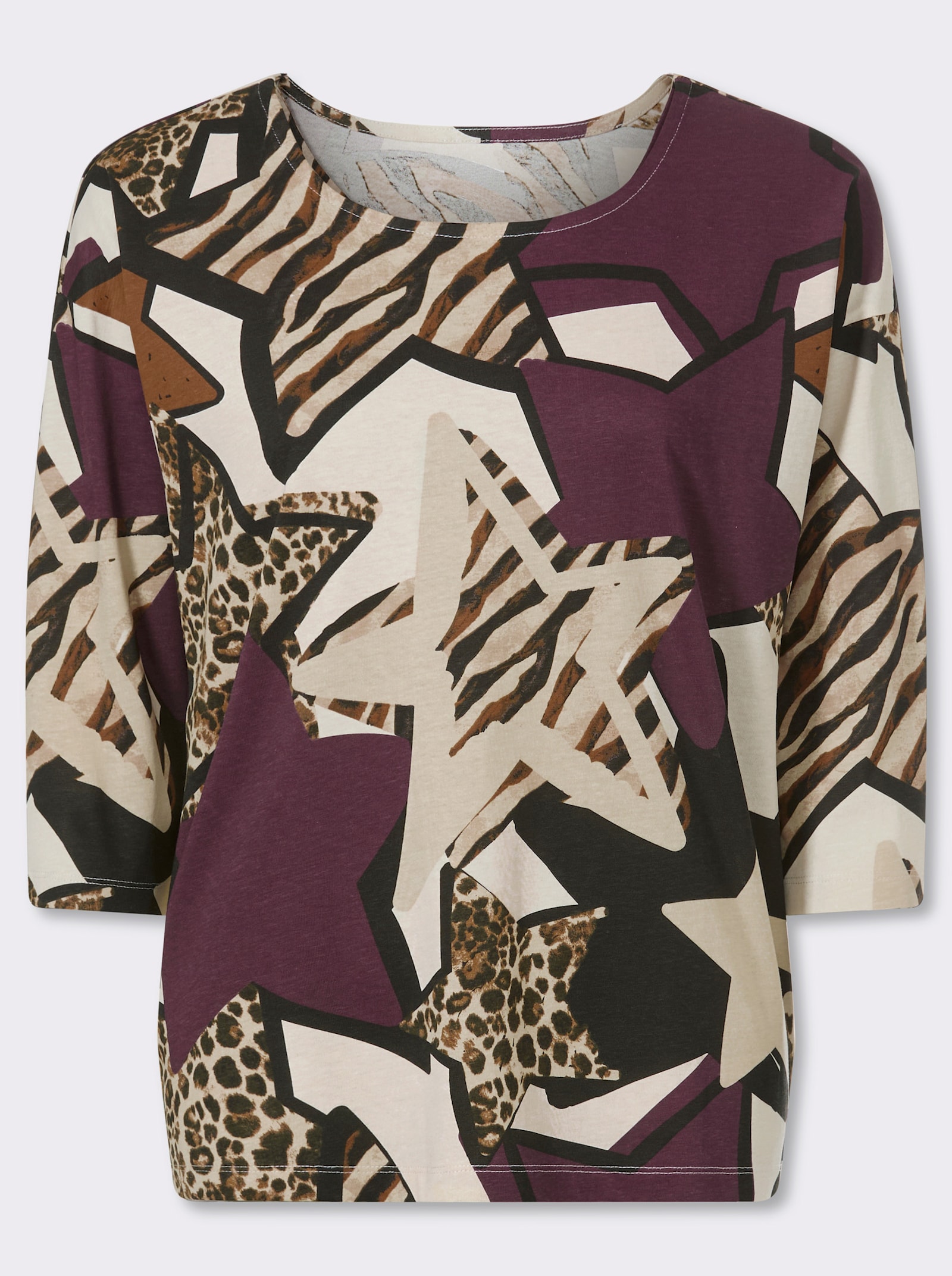 3/4-Arm-Shirt aus reiner Baumwolle - burgund-champagner-bedruckt