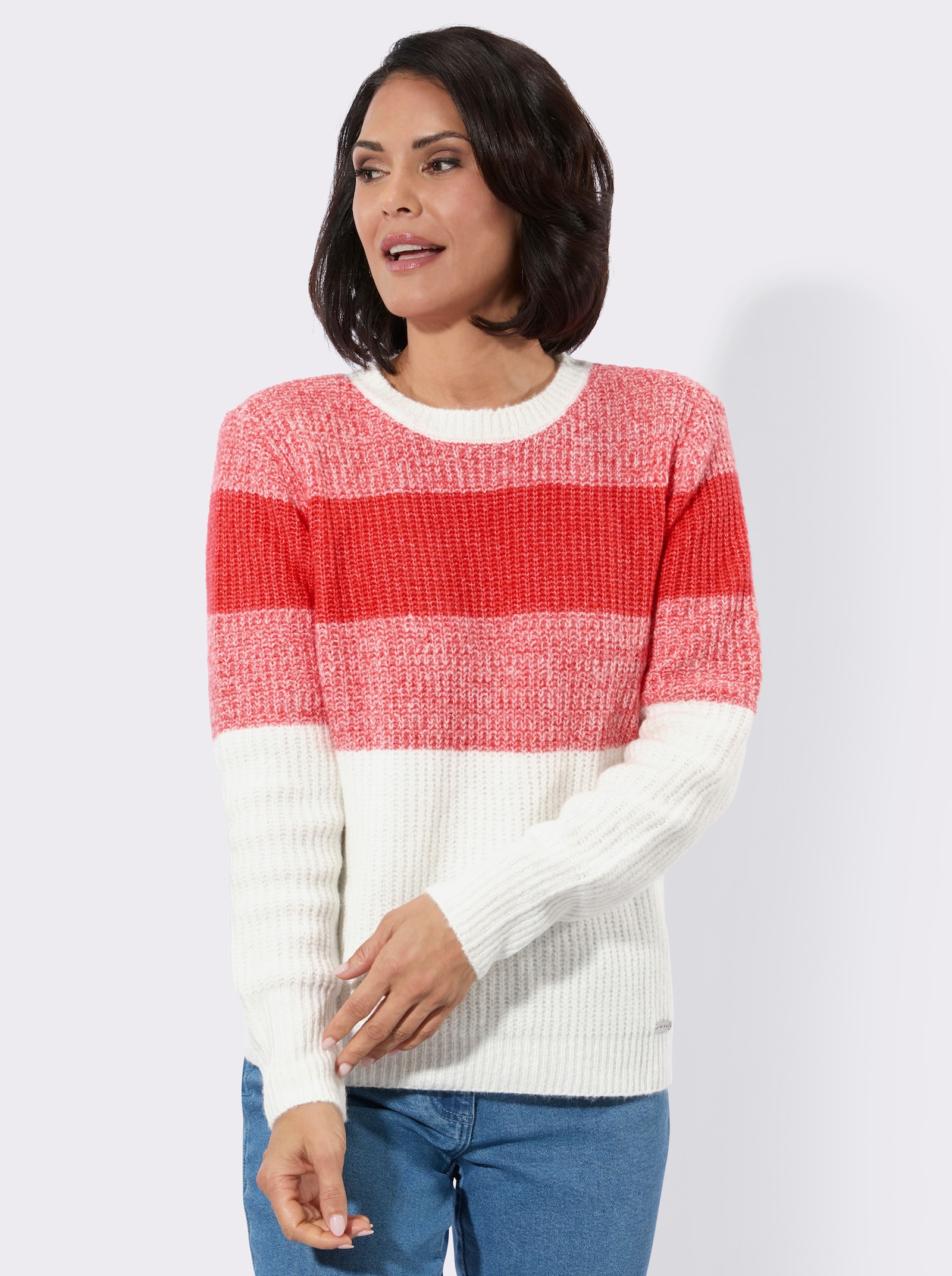 Rundhalspullover - hummer-ecru-gemustert