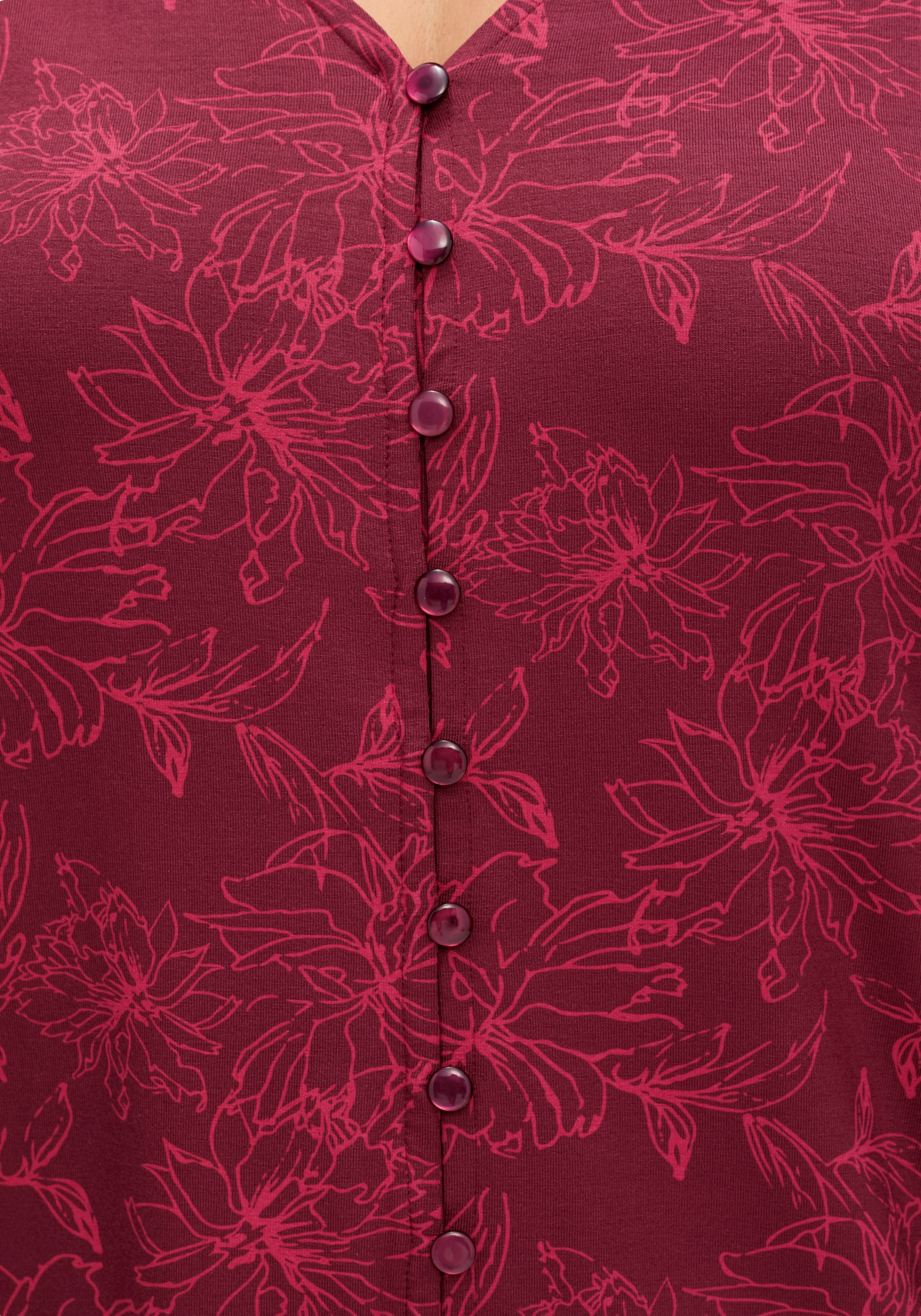 sheego 3/4-Arm-Shirt in A-Linie - weinrot-gemustert