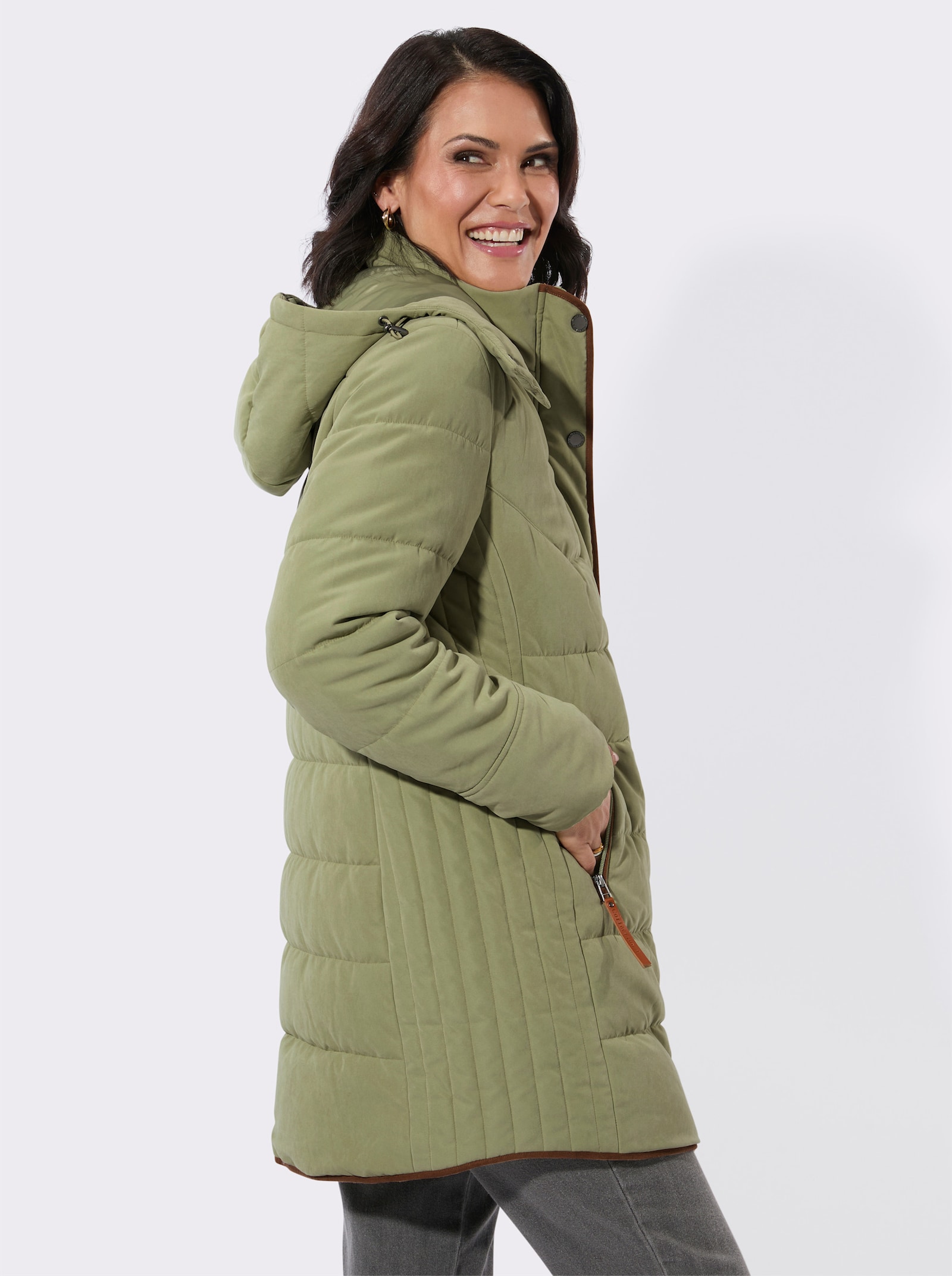 Longjacke mit Stehkragen und Kapuze - schilf