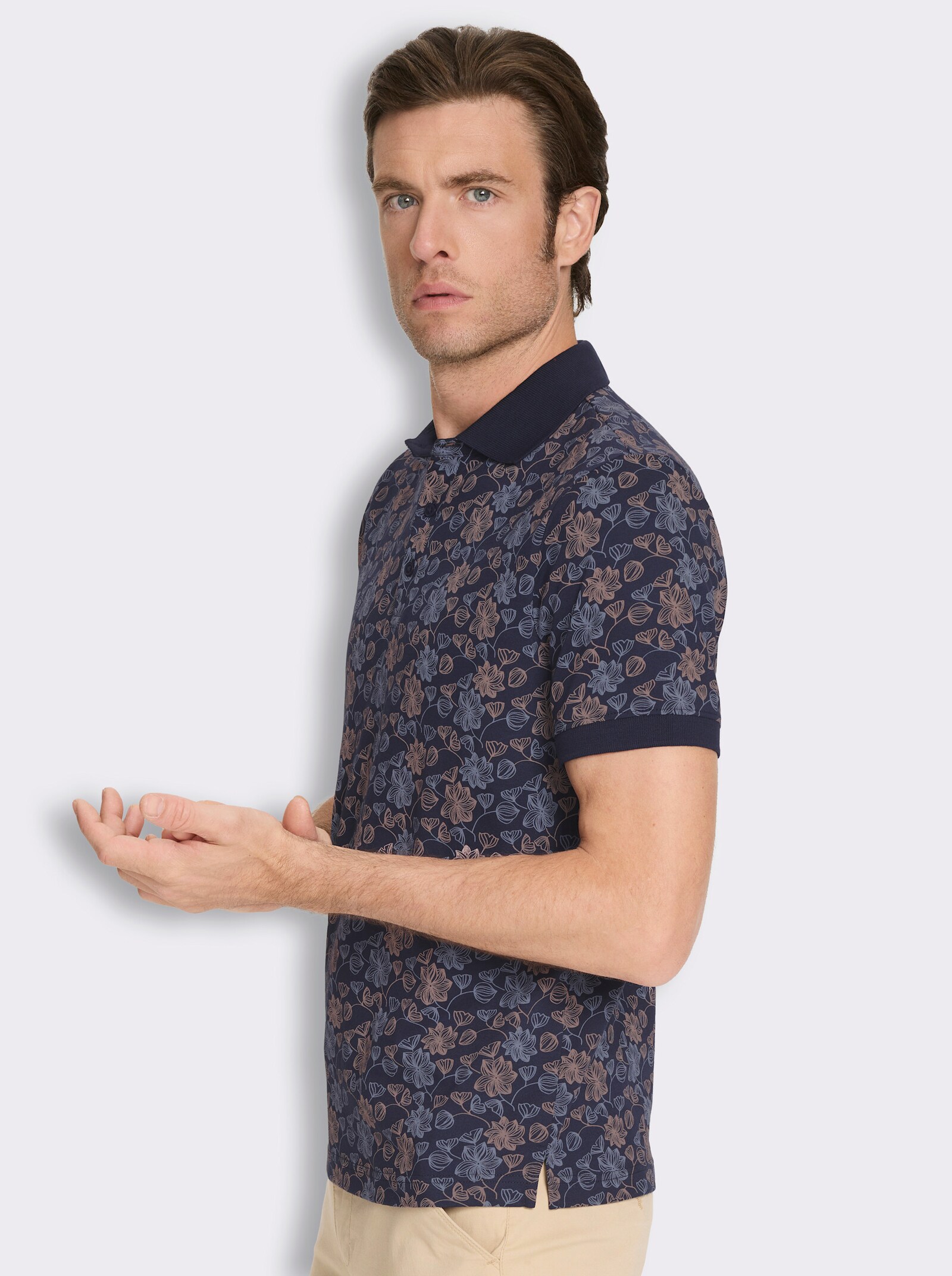 Marco Donati Kurzarmshirt mit floralem Druck - marine-bedruckt