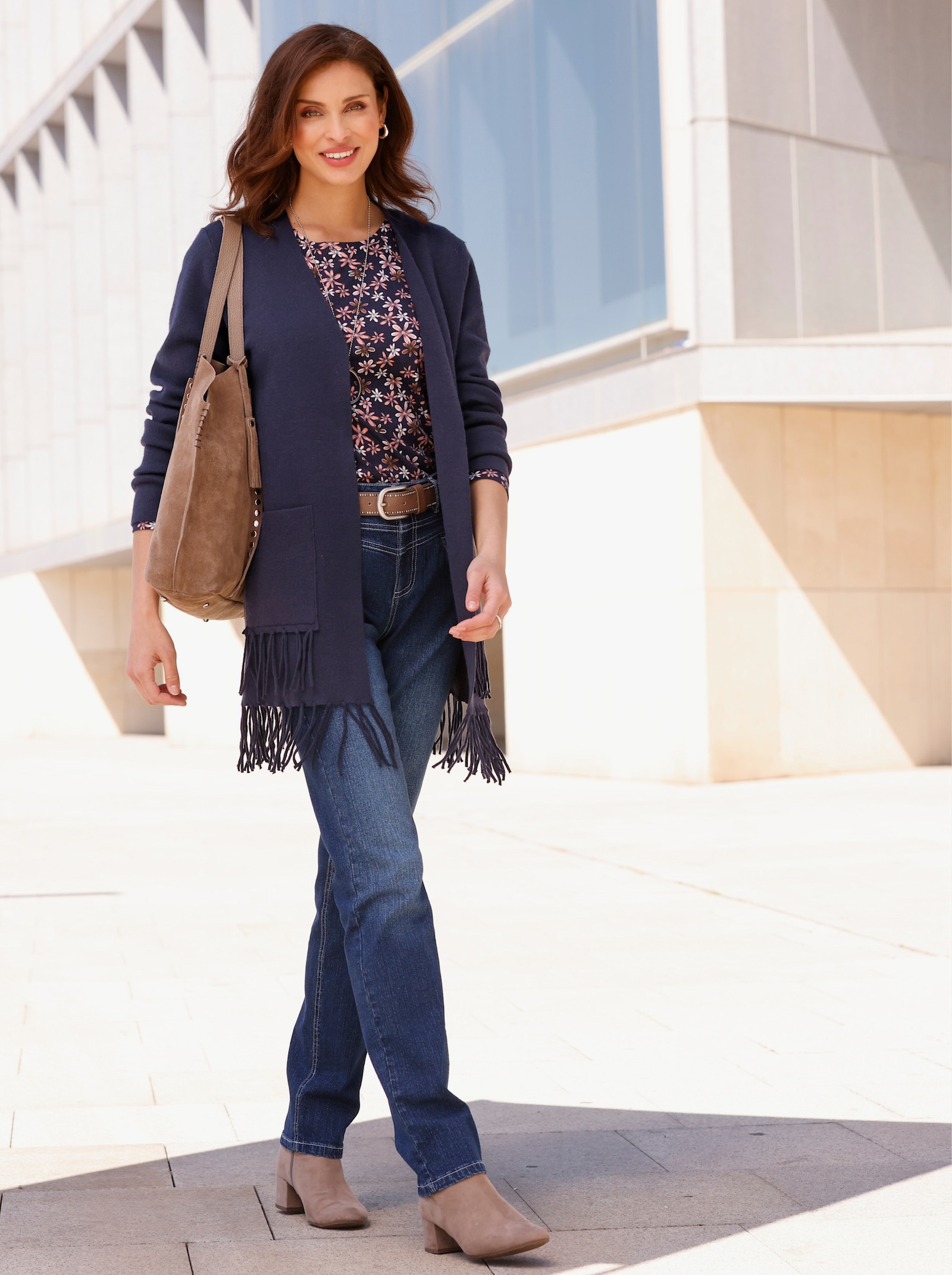 Strickjacke mit Fransen - marine