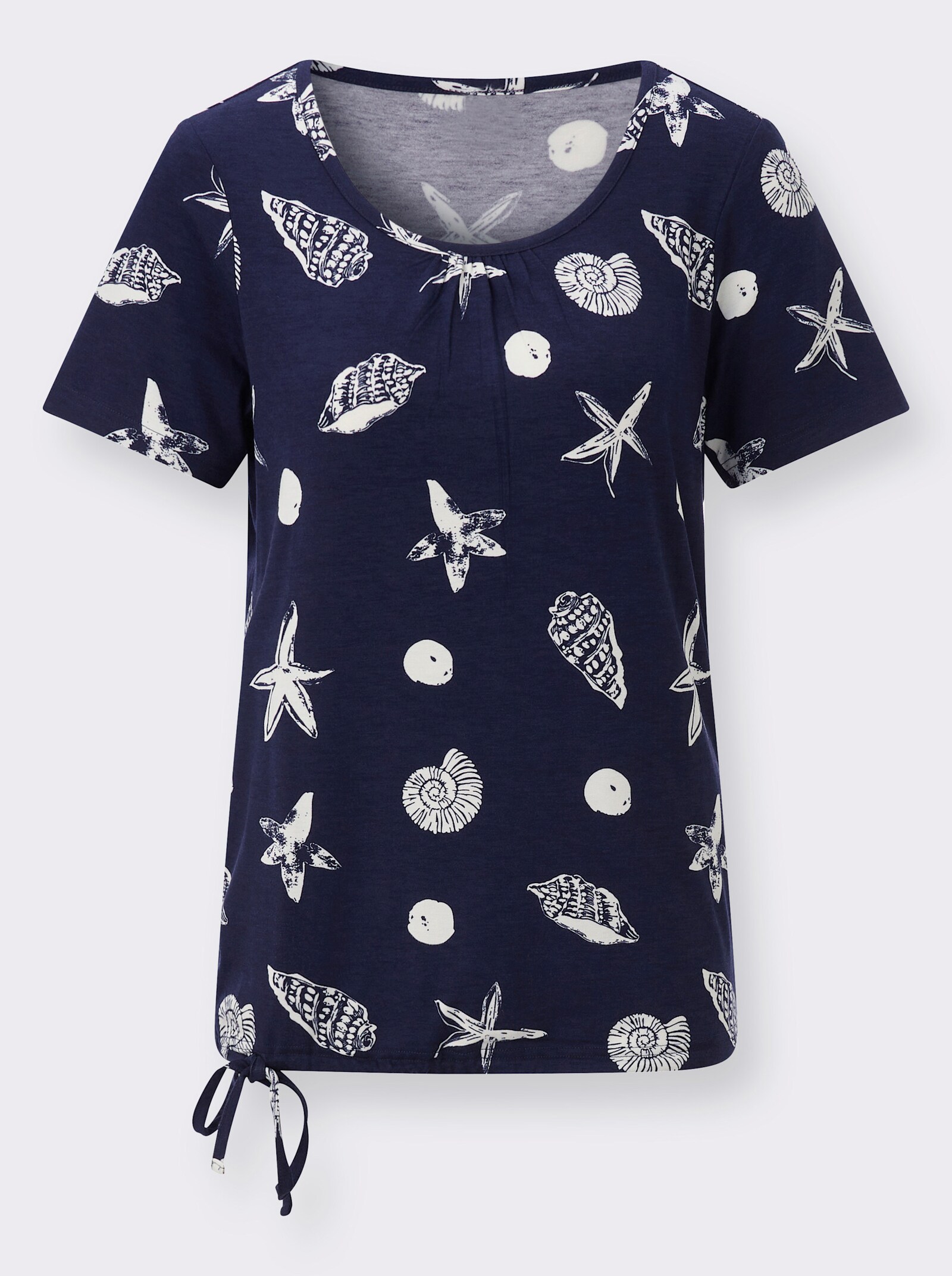 Kurzarmshirt mit Tunnelzug am Saum - marine-weiß-bedruckt