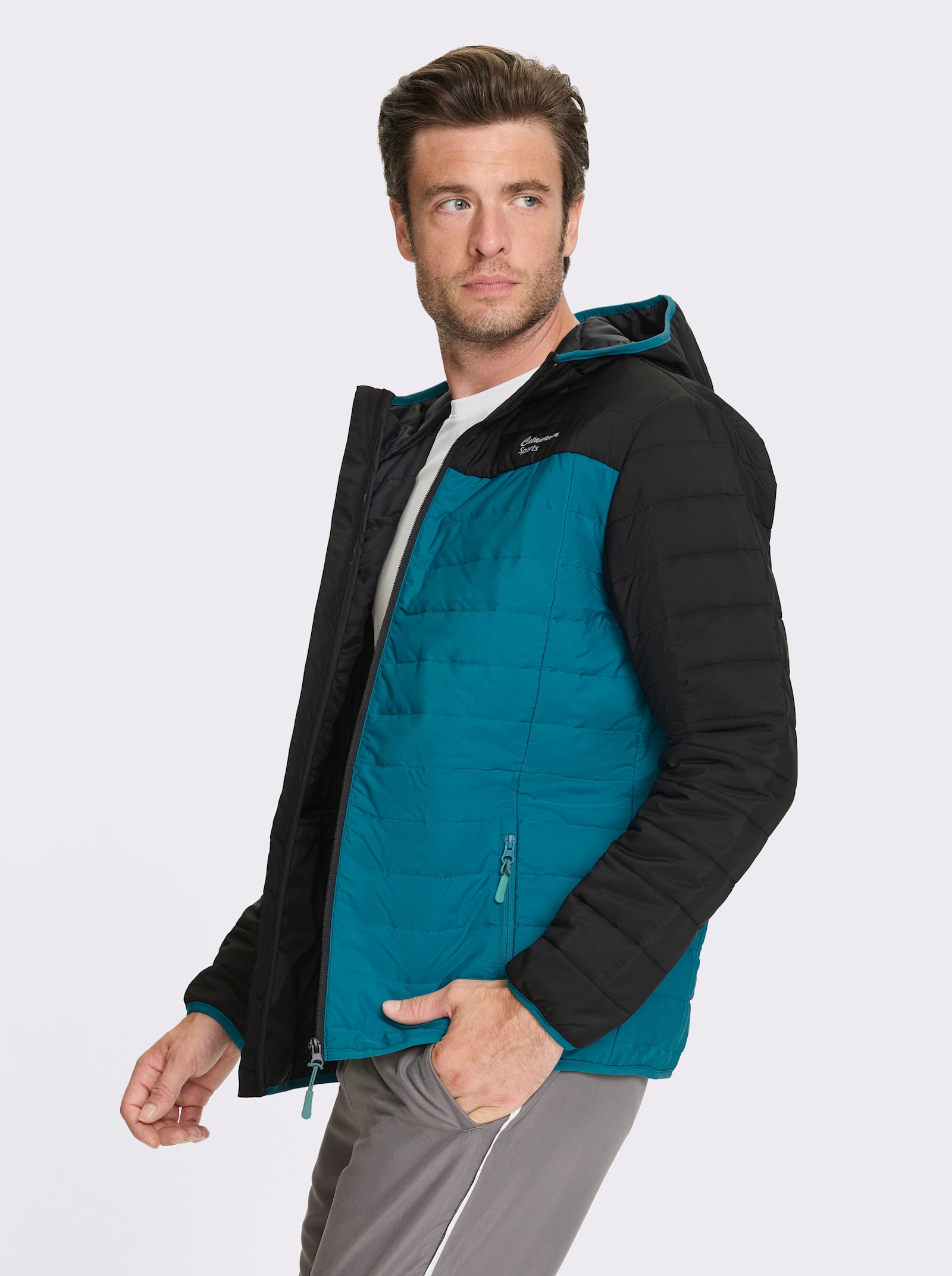 Catamaran Sports Steppjacke mit fester Kapuze - schwarz-aquapetrol