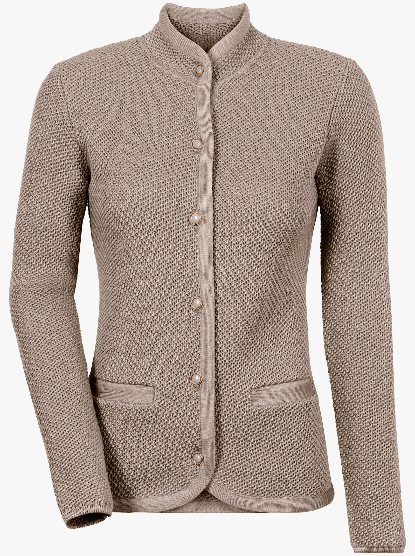 Strickjacke mit Perlfang-Muster - taupe