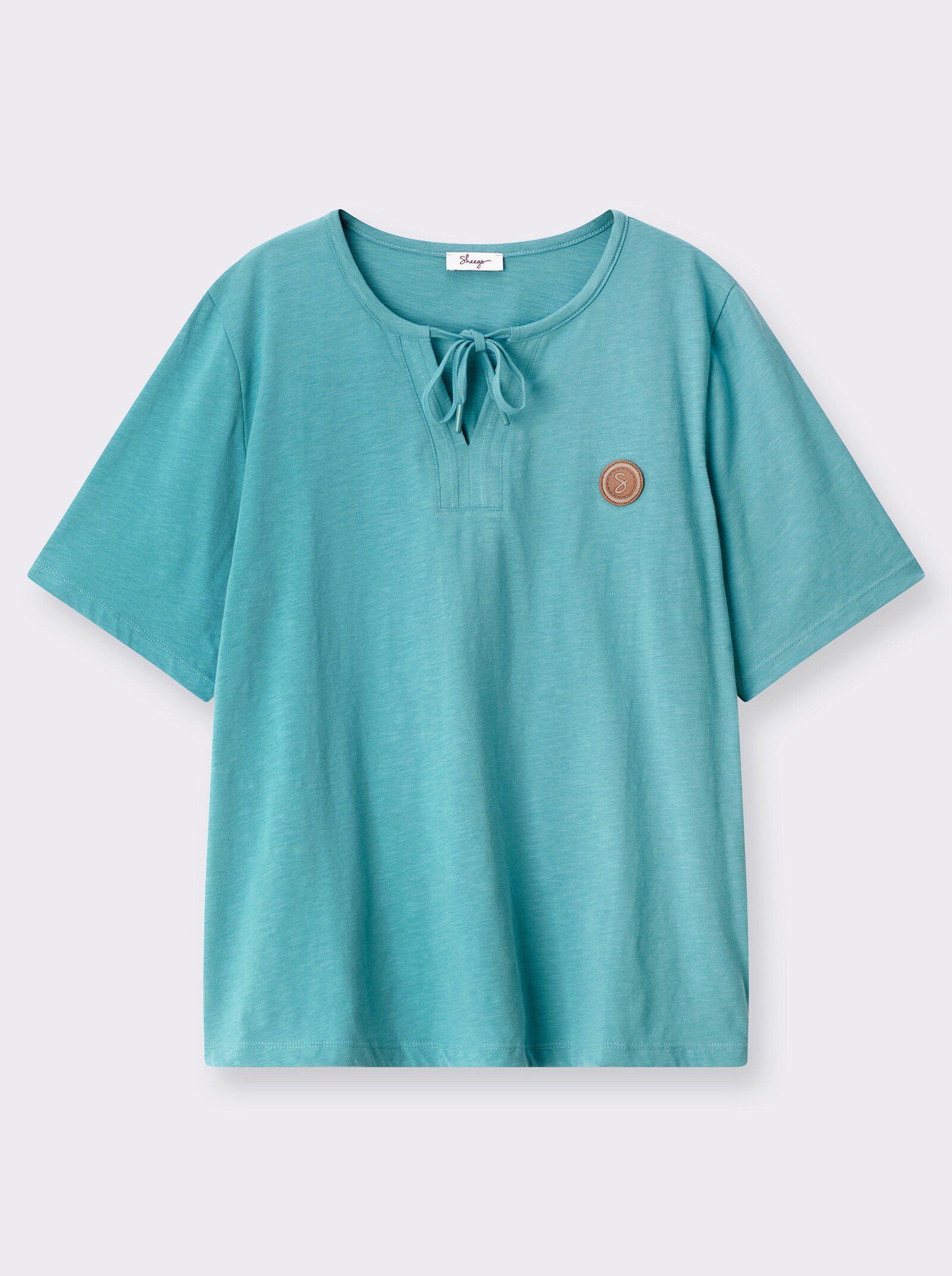 sheego Kurzarmshirt mit Bindeband am Ausschnitt - ozean
