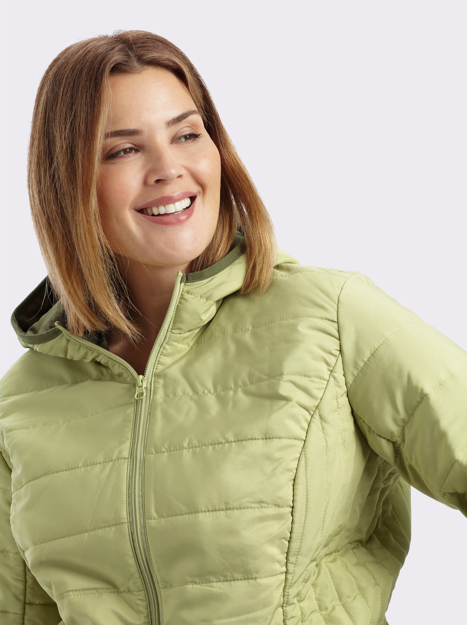 Steppjacke mit Kontrast-Paspeln - lindgrün-khaki
