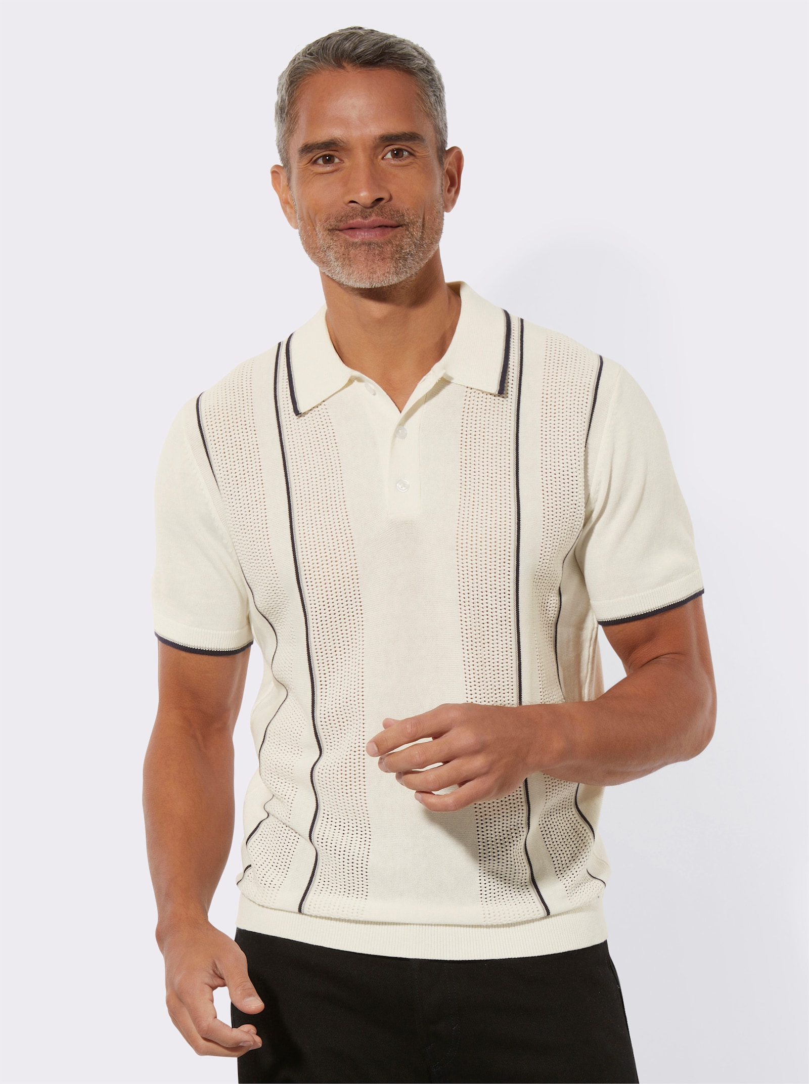 Svetr s límečkem s pleteným vzorem na předním dílu - ecru-námořnická modrá