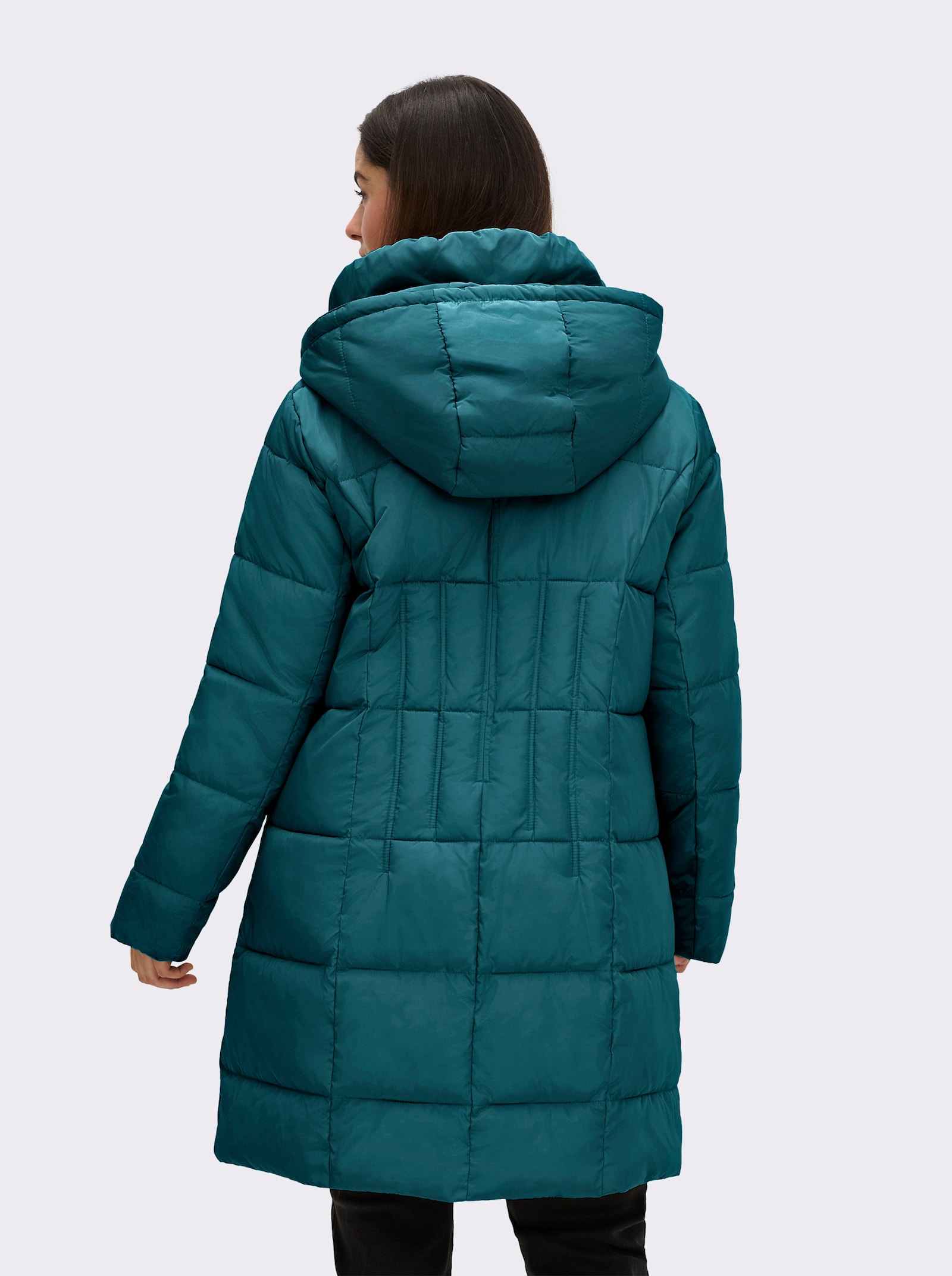 Steppmantel mit Raffung am Stehkragen - petrol