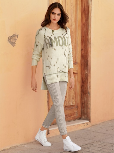 heine Strickpullover mit Schriftzug - sand-gemustert