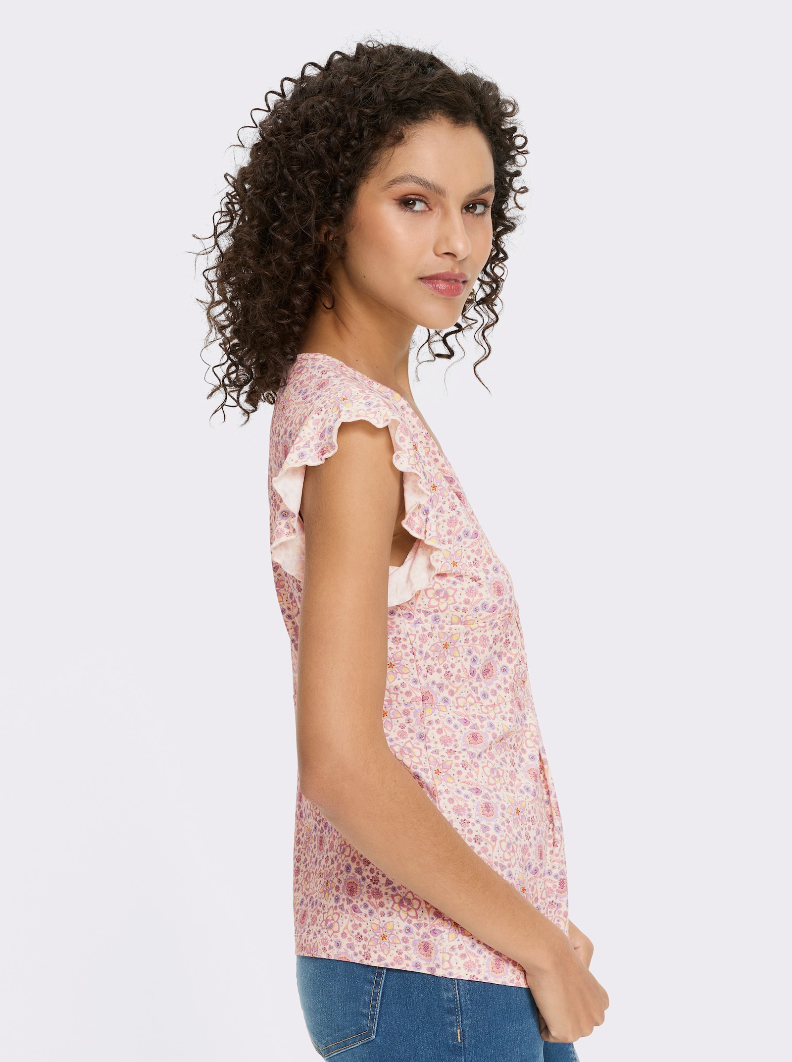 heine Kurzarmshirt mit Flügelärmeln - champagner-flieder-bedruckt